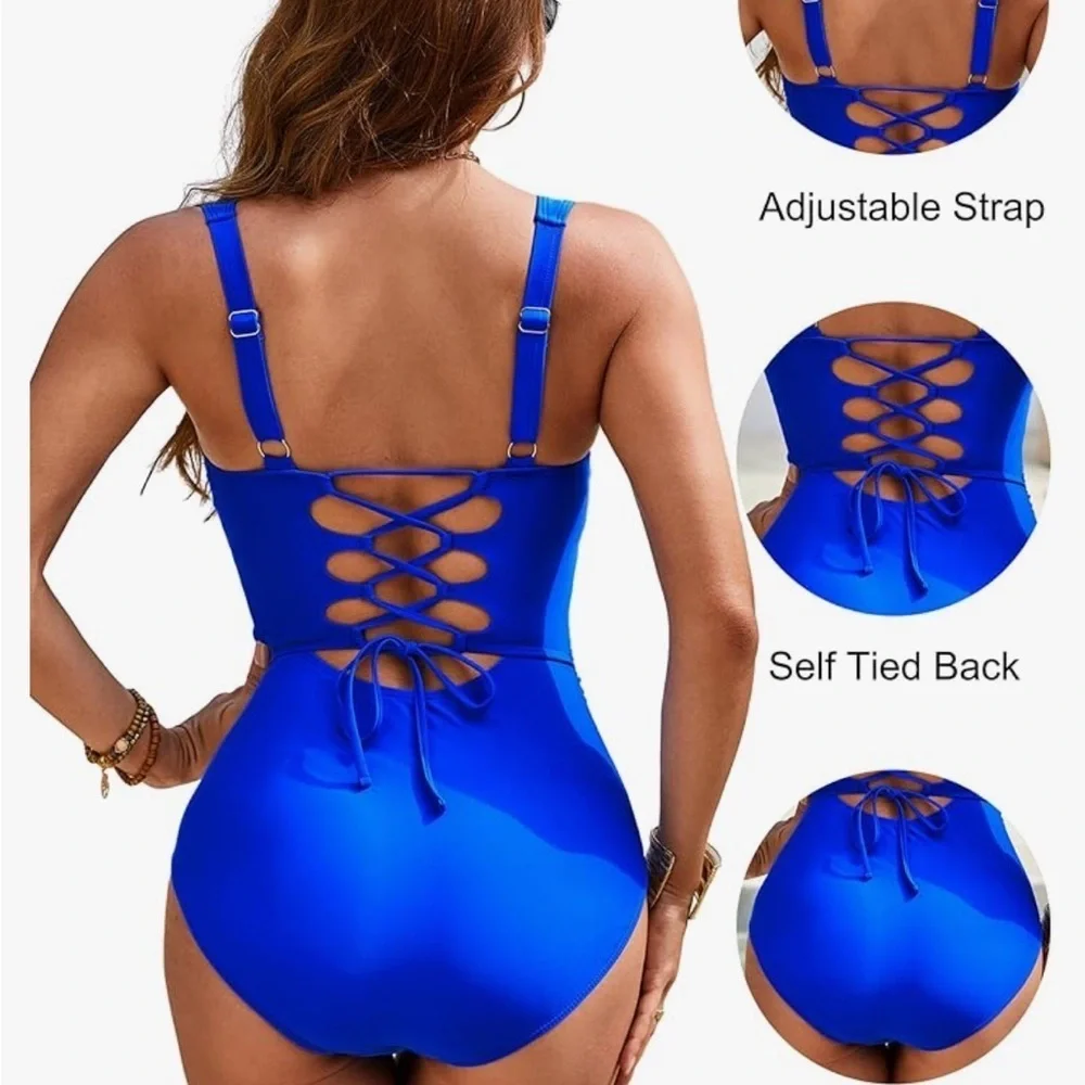 NWT Blooming Jelly ruched waist cinch tie Royal blue swimsuit